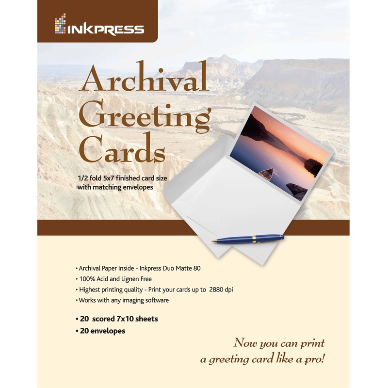 Inkpress 7"x10" Archival Greeting Cards 20 Sheets