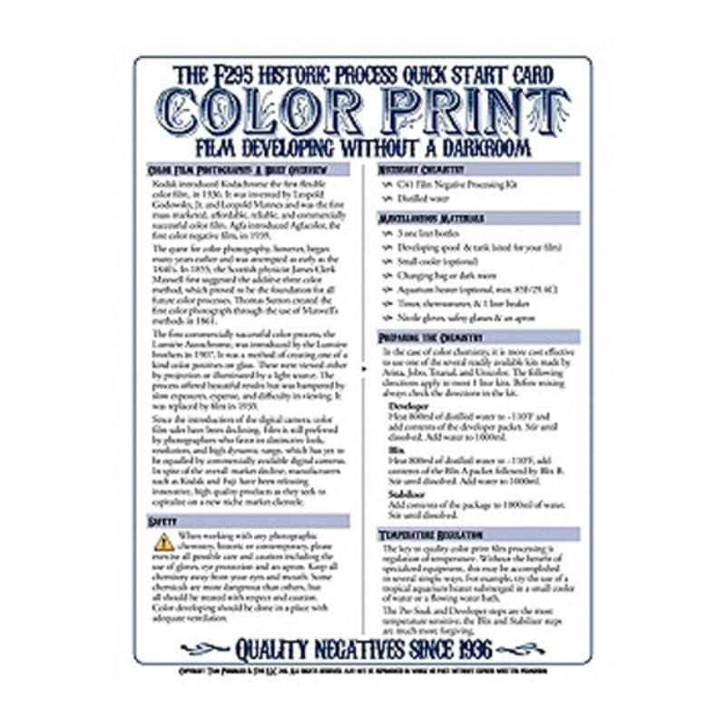 f295 Historic Process Laminated Reference Card for Color C-41 Film Processing