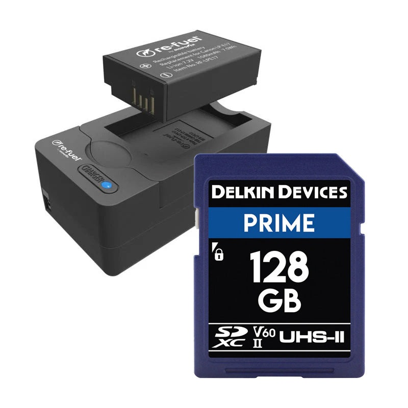 Re-Fuel LP-E17 Kit with Delkin Prime 128GB SD Memory Card