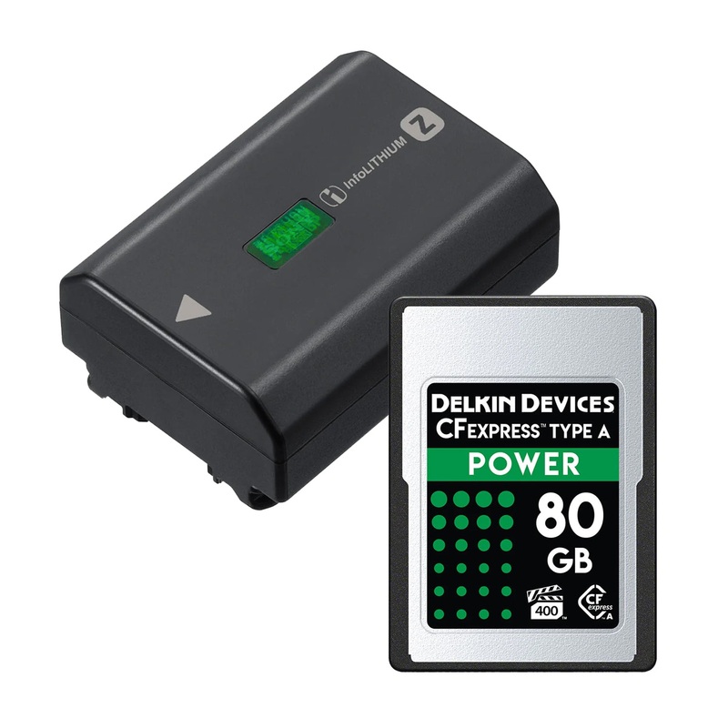 Sony NP-FZ100 Battery with Delkin Power 80GB CFexpress Memory Card