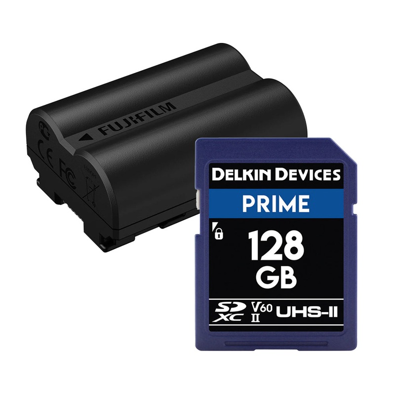 Fujifilm NP-W235 Battery with Delkin Prime 128GB SDXC Memory Card