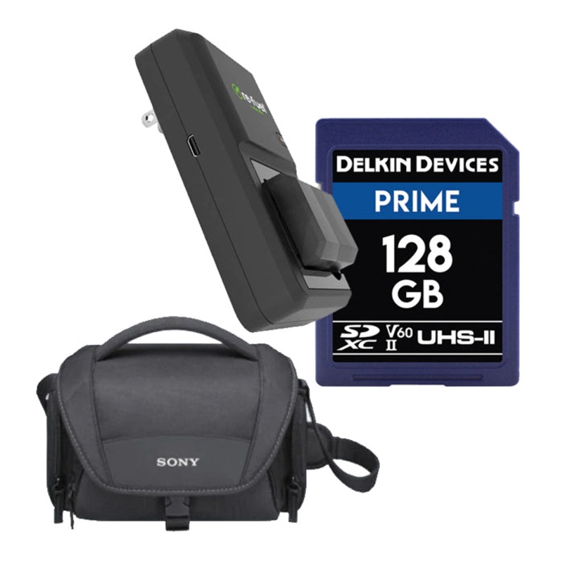 Re-Fuel NP-FW50 Kit with Delkin Prime 128GB SD Memory Card and Sony LCS-U21 Carrying Case