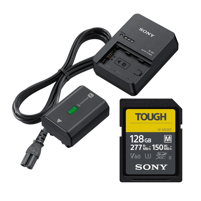 Sony BC-QZ1 Battery Charger with NP-FZ100 Battery and Sony TOUGH 128GB SDXC Memory Card