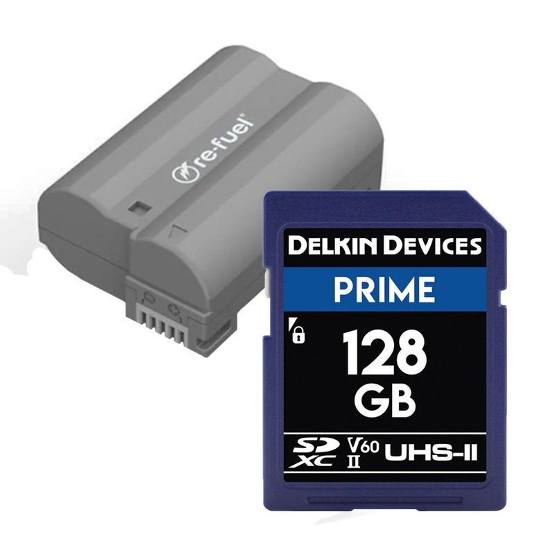 Re-Fuel EN-EL15 Battery with Delkin Prime 128GB SDXC Memory Card