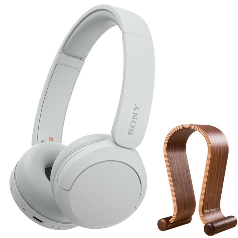 Sony Wireless Headphones with Microphone, White with Wood Headphone Display Stand