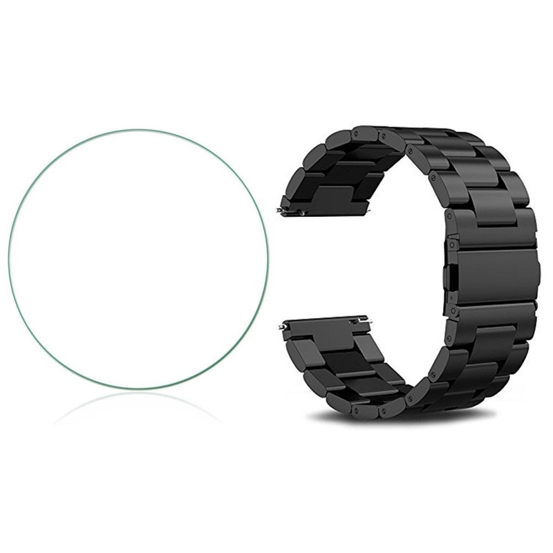 General Brand Black Metal Wrist Band + Tempered Glass Screen Protector for Samsung Gear S3