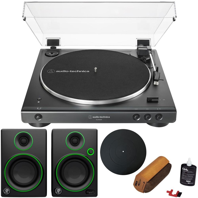 Audio-Technica AT-LP60XBT Automatic Bluetooth Belt-Drive Turntable Audio Immersion Bundle Black