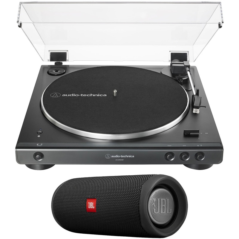 Audio-Technica AT-LP60XBT-BK Belt-Drive Bluetooth Turntable, Black Bundle with Flip 5 Speaker