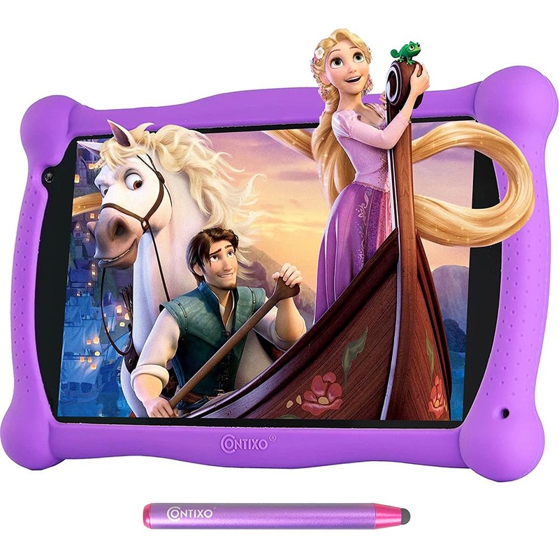 Contixo 7" Kids Tablet, IPS, 2GB/16GB, Dual Cameras, Digital Pen, Silicone Case - Purple