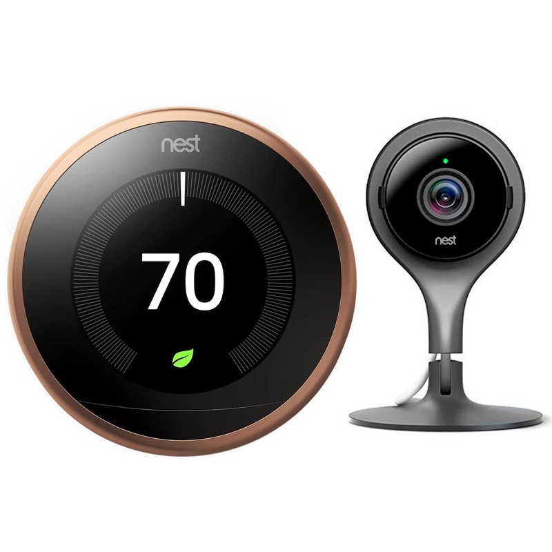 Google Nest Learning Smart Thermostat 3rd Gen Copper T3021US + Nest Cam Indoor Camera