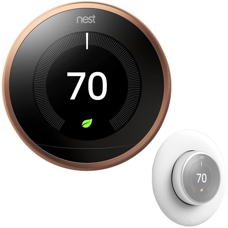 Google Nest Learning Thermostat (3rd Gen, Copper) with Thermostat Wall Plate Cover