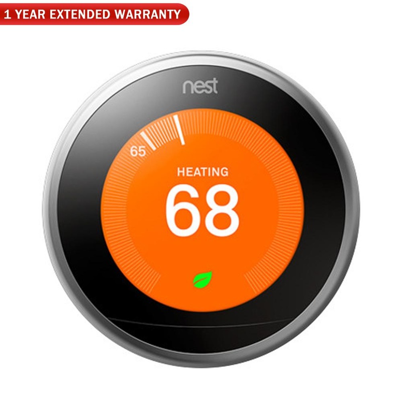 Google Nest Learning Thermostat 3rd Gen (Stainless Steel) + 1 Year Extended Warranty