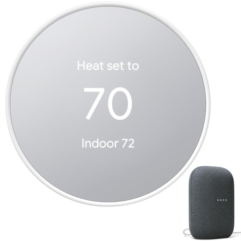 Google Nest Programmable Smart Wi-Fi Thermostat Snow with Smart Speaker Charcoal
