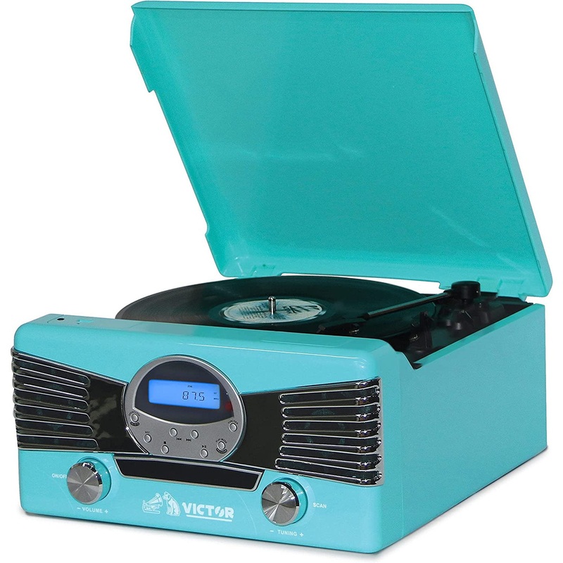 Victor Diner 7-in-1 Turntable Music Center, Teal