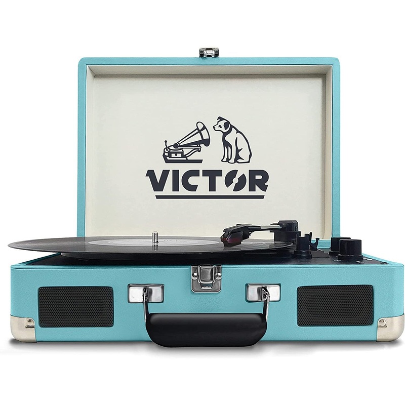 Victor Metro Dual Bluetooth Suitcase Turntable, Turquoise
