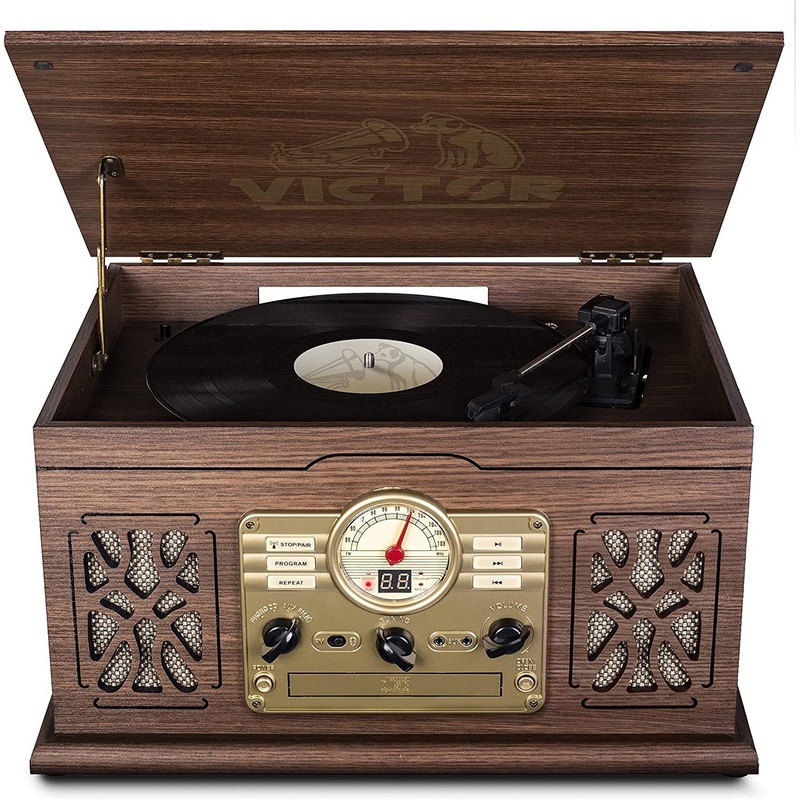 Victor State 7-in-1 3-Speed Turntable with Dual Bluetooth, Espresso (VWRP-3800-ES)