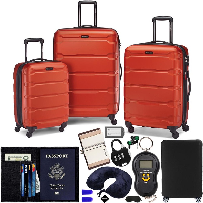 Samsonite Omni Hardside Luggage Spinner Set, Burnt Orange w/ 10pc Accessory Kit