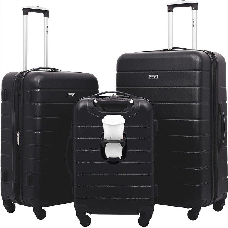 Wrangler 3 Piece Hardside Smart Luggage Set w/Cup Holder and USB Port (20"/24"/28") Black