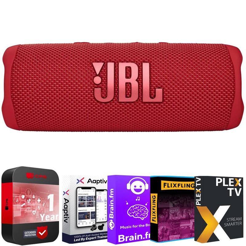 JBL Flip 6 Portable Waterproof Bluetooth Speakers Red + 1 Year Protection Pack
