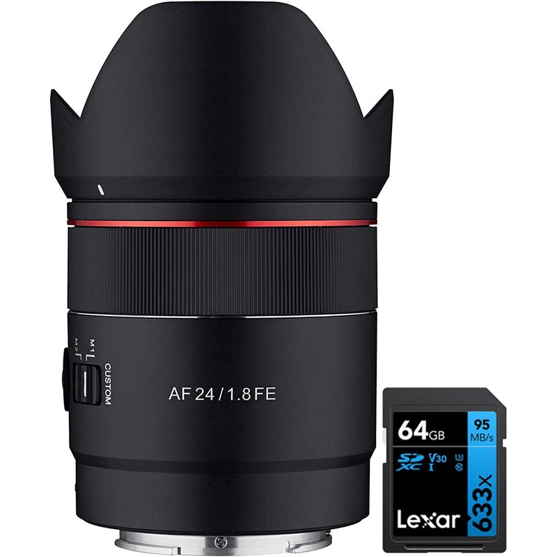 Rokinon 24mm F1.8 AF Wide Angle Lens for Full Frame Sony E-Mount + 64GB Card