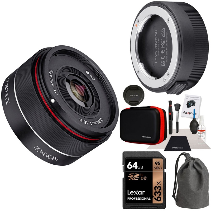 Rokinon 35mm f/2.8 FE Wide Angle Full Frame Lens (Sony E Mount) +Lens Station Bundle