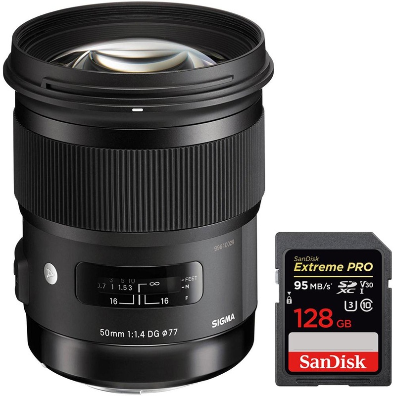 Sigma 50mm f/1.4 DG HSM Art Lens for Sony E Mount Cameras + 128GB Memory Card
