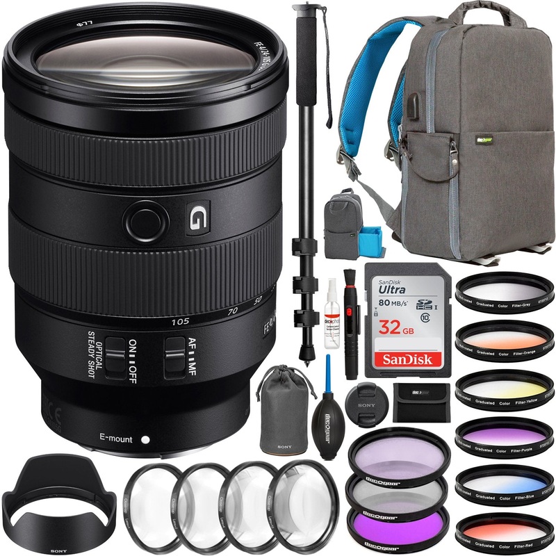 Sony FE 24-105mm F4 SEL24105G E-mount Full Frame G Lens 77mm Filter Backpack Bundle
