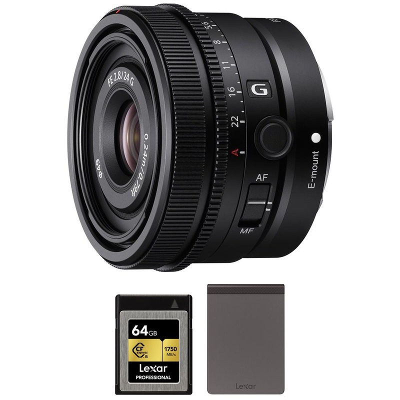 Sony FE 24mm F2.8 G Full Frame Ultra Compact Wide Angle G Lens w/ Lexar Card +SSD Kit