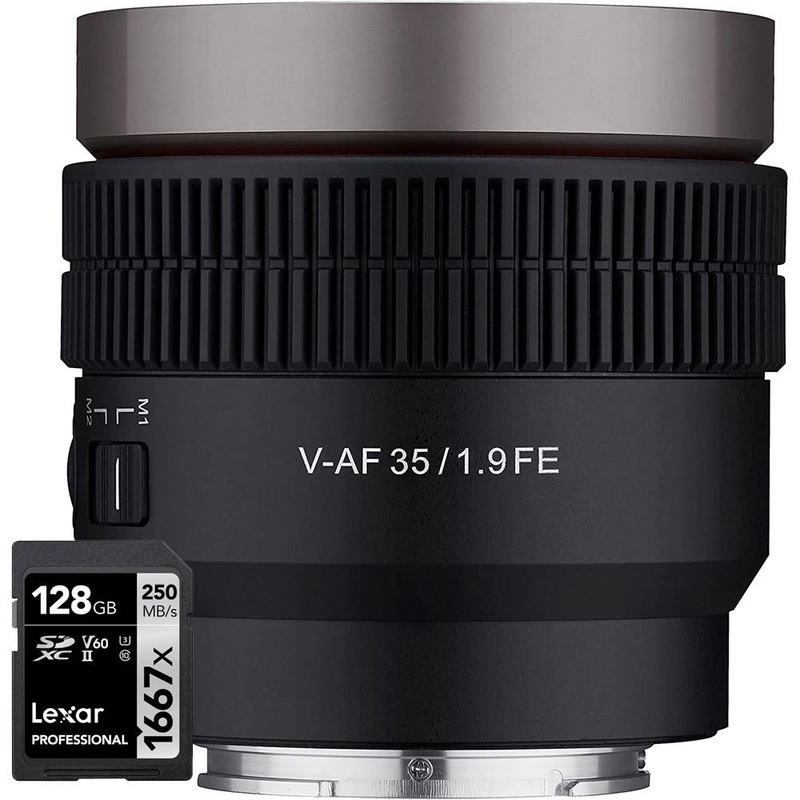 ROKINON 35mm T1.9 Full Frame Cine Auto Focus for Sony E with Lexar 128 GB Card