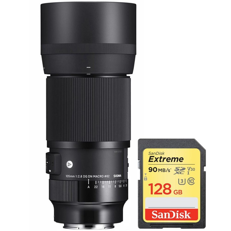 Sigma 105mm F2.8 Art DG DN Macro Lens for Sony E Mount Mirrorless + 128GB Card