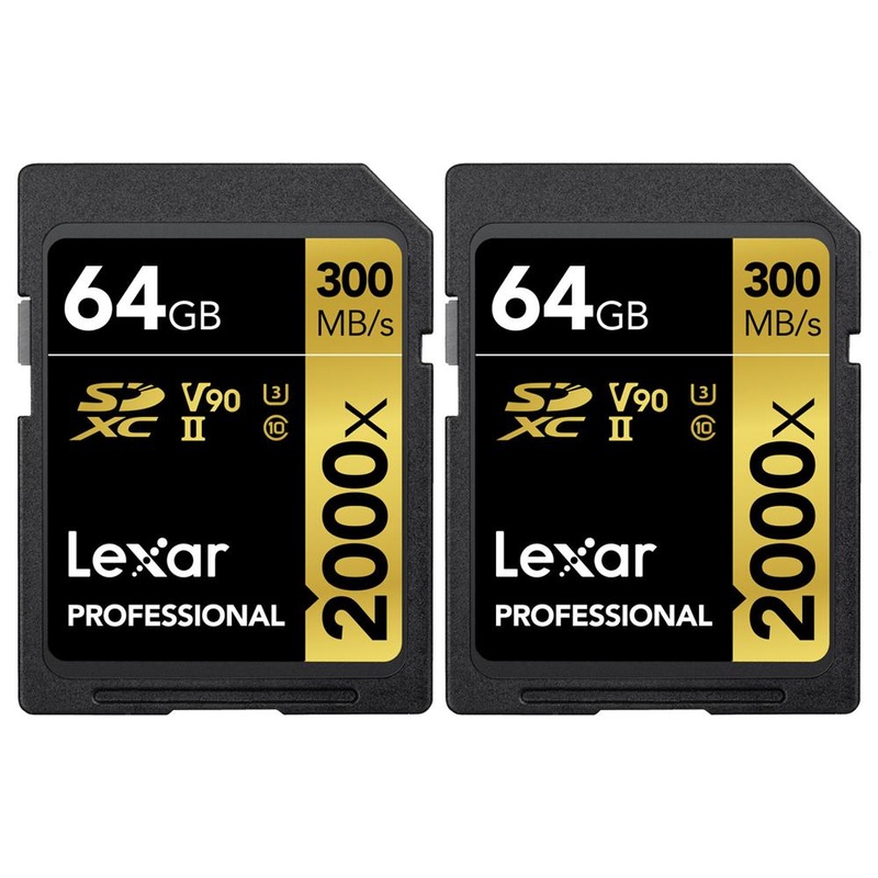 Lexar Pro SDHC 2000X RDR UII BL NA 64GB Memory Card 2 Pack