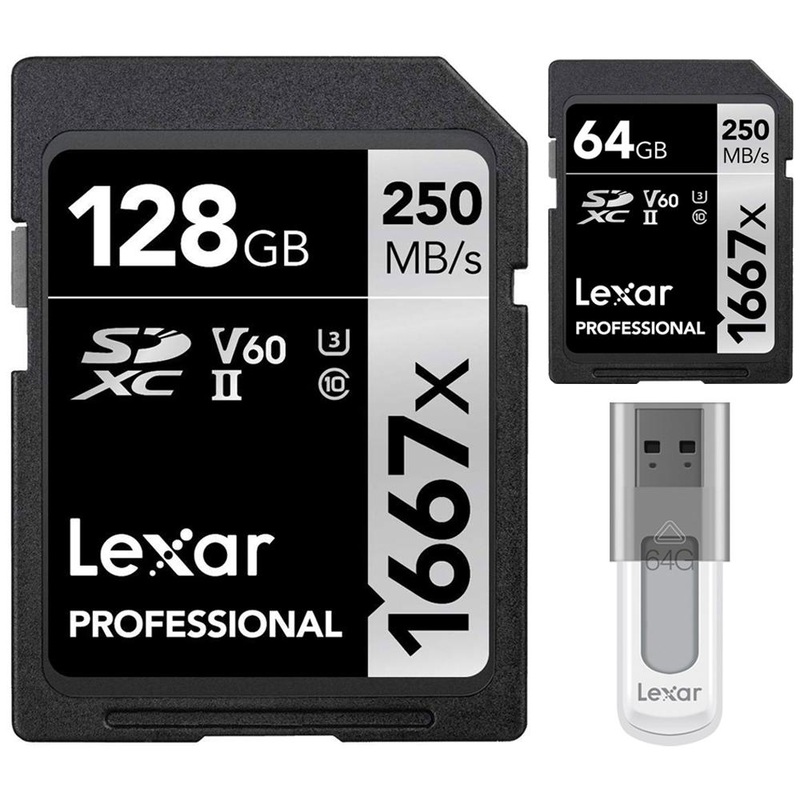 Lexar Professional 1667x 128GB SDXC UHS-II Memory Card w/ 64GB Card + Lexar 64GB USB