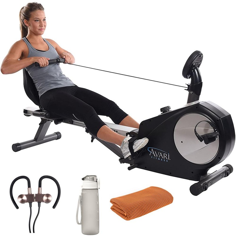 Stamina Avari A150-335 Conversion II Rower/Recumbent Bike Black + Earbuds Bundle