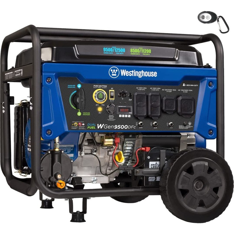 Westinghouse WGen9500 12500 Peak Watt Portable Dual Fuel Generator with CO Sensor