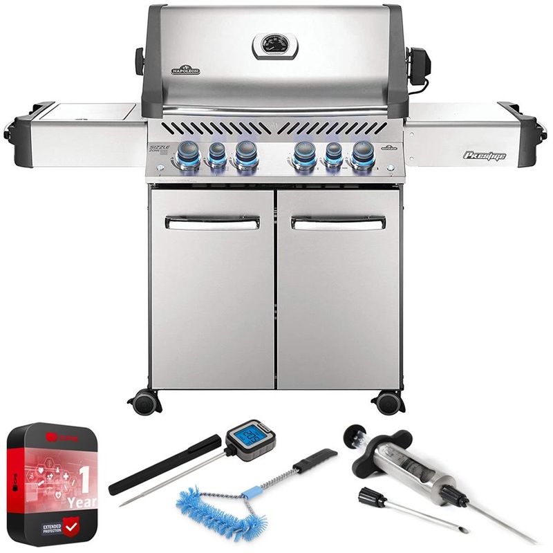 Napoleon Prestige 500 Propane Gas Grill w Infrared Side/Rear Burners + Warranty Bundle