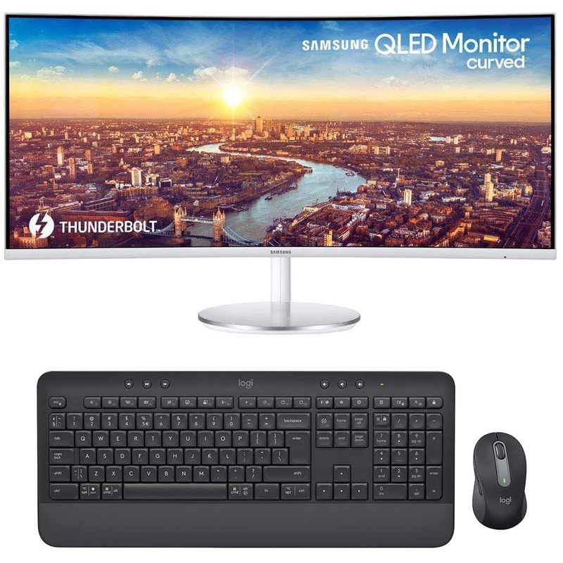 Samsung CJ791 34" 3440x1440 Thunderbolt 3 Curved QLED PC Monitor Bundle with MK650 Combo
