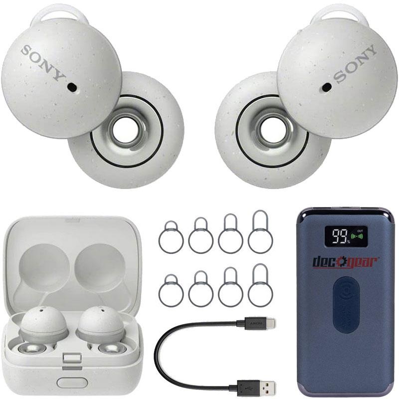 Sony LinkBuds Truly Wireless Earbuds (White) WFL900 Bundle w/ Deco Gear Battery Bank
