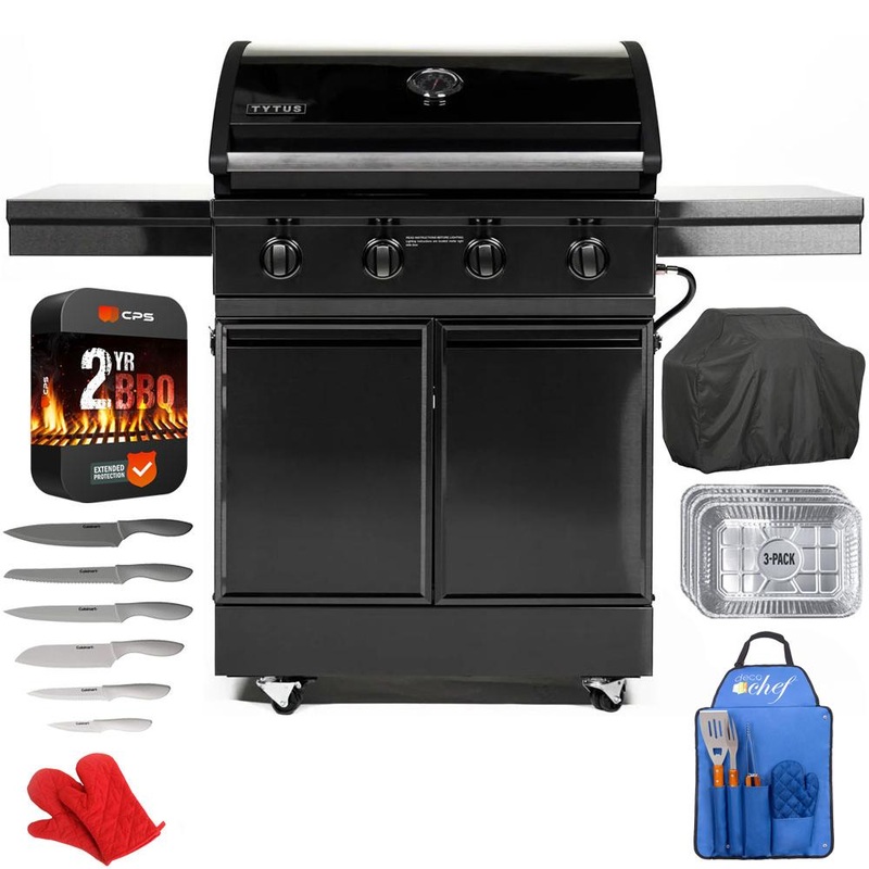 Tytus Freestanding 4-Burner Grill, Black w/ Warranty +Accessories Bundle