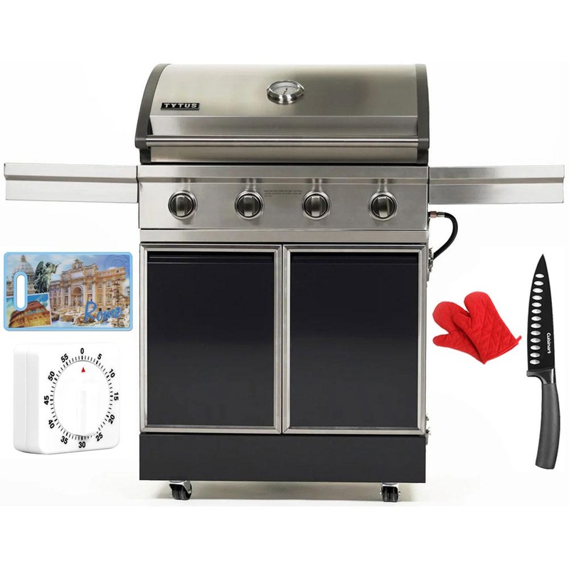 Tytus Freestanding 4-Burner Grill, Charcoal Gray S. Steel 304 + Accessories Bundle