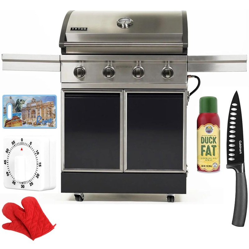 Tytus Freestanding 4-Burner Grill, Charcoal Gray S. Steel w/ Kitchen Accessory Bundle