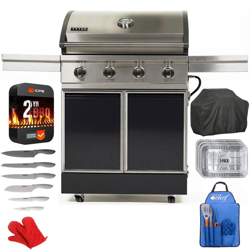 Tytus Freestanding 4-Burner Grill, Charcoal Gray w/ Warranty +Accessories Bundle