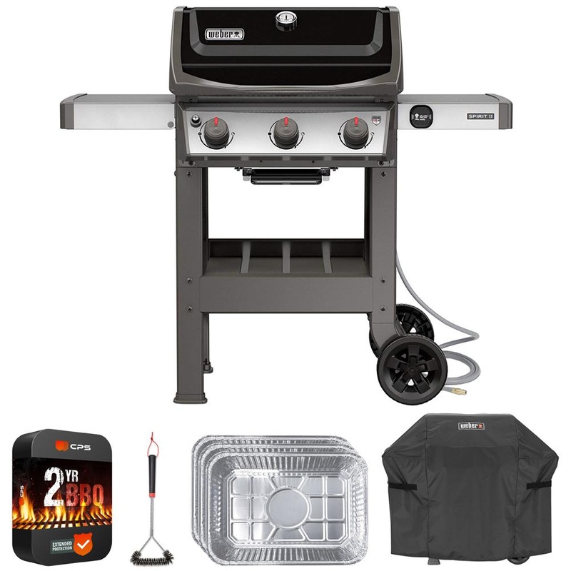 Weber Spirit II E-310 Natural Gas Grill, Black w/ Grill Cover + Warranty Bundle