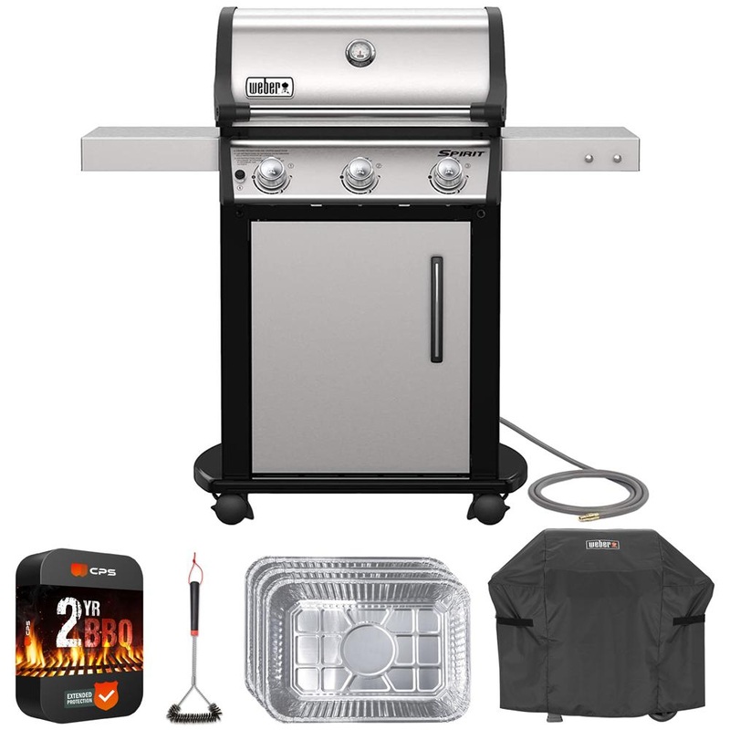 Weber Spirit S-315 Natural Gas Grill, Stainless Steel w/ Grill Cover + Warranty Bundle