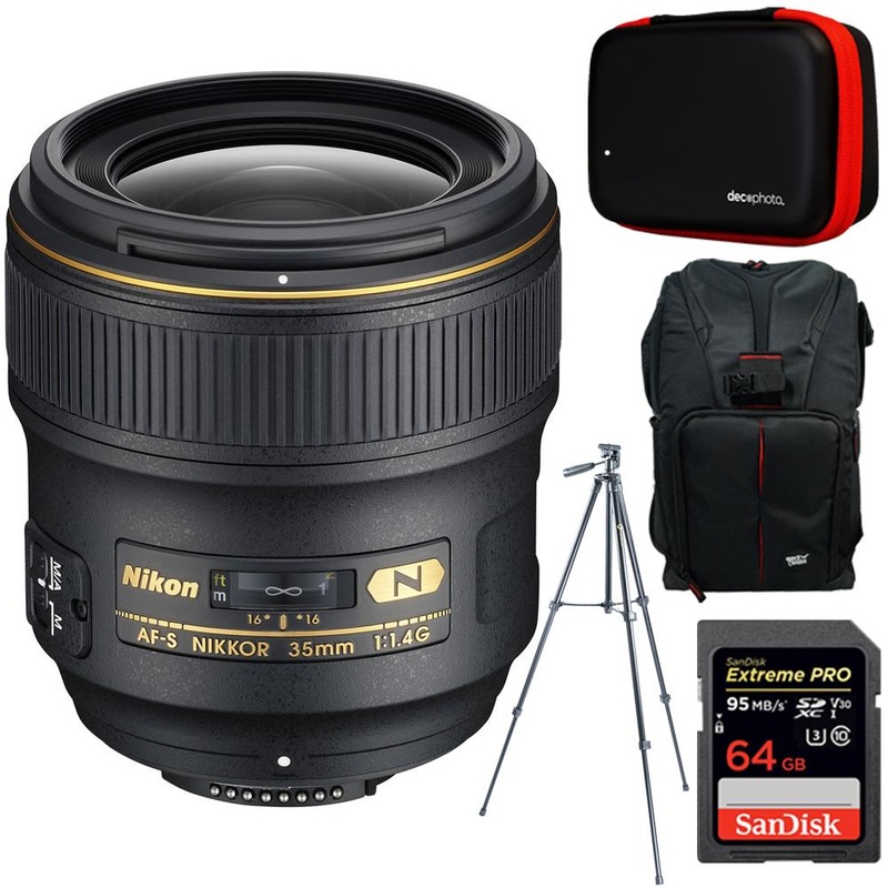 Nikon AF FX Full Frame NIKKOR 35mm f/1.4G Fixed Lens + 64GB Accessories Bundle
