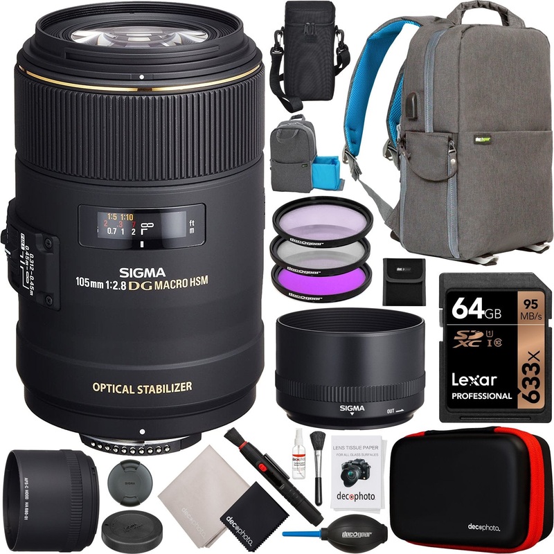 Sigma 105mm F2.8 MACRO EX DG OS HSM Lens for Nikon F-Mount DSLR Cameras 258306 Bundle