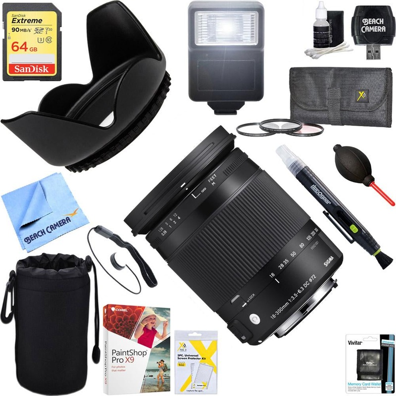 Sigma 18-300mm F3.5-6.3 DC Macro Lens for Nikon DX Cameras + 64GB Ultimate Kit