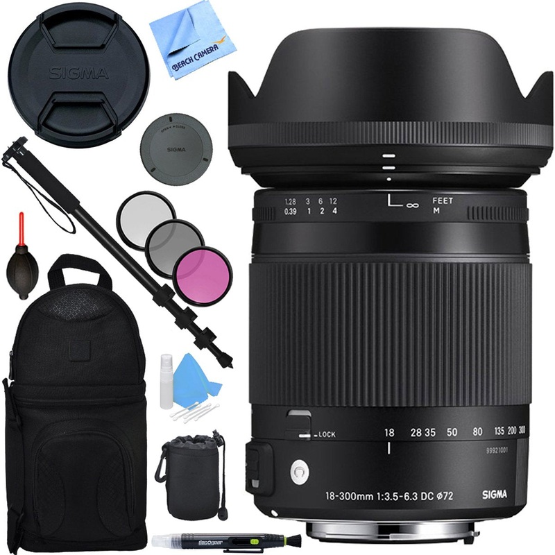 Sigma 18-300mm F3.5-6.3 DC Macro OS HSM Lens (Contemporary) Nikon DX Cameras Bundle