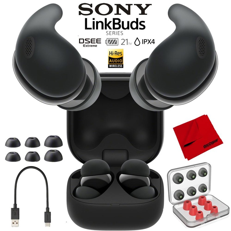 Sony LinkBuds Fit Truly Wireless Earbud Headphones - Black w/ Accessories Bundle