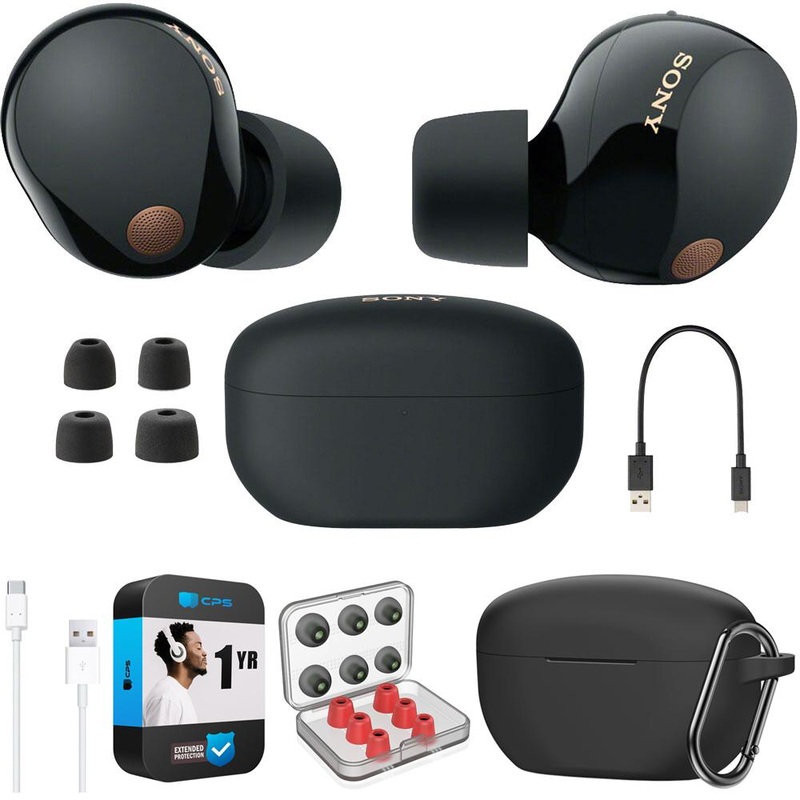Sony Noise Canceling Truly Wireless Earbuds, Black + Accessories + Warranty Bundle
