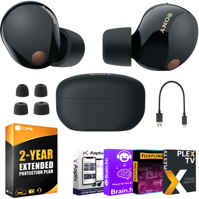 Sony WF-1000XM5 Noise Canceling Wireless Earbuds (Black) Bundle with 2 YR Warranty